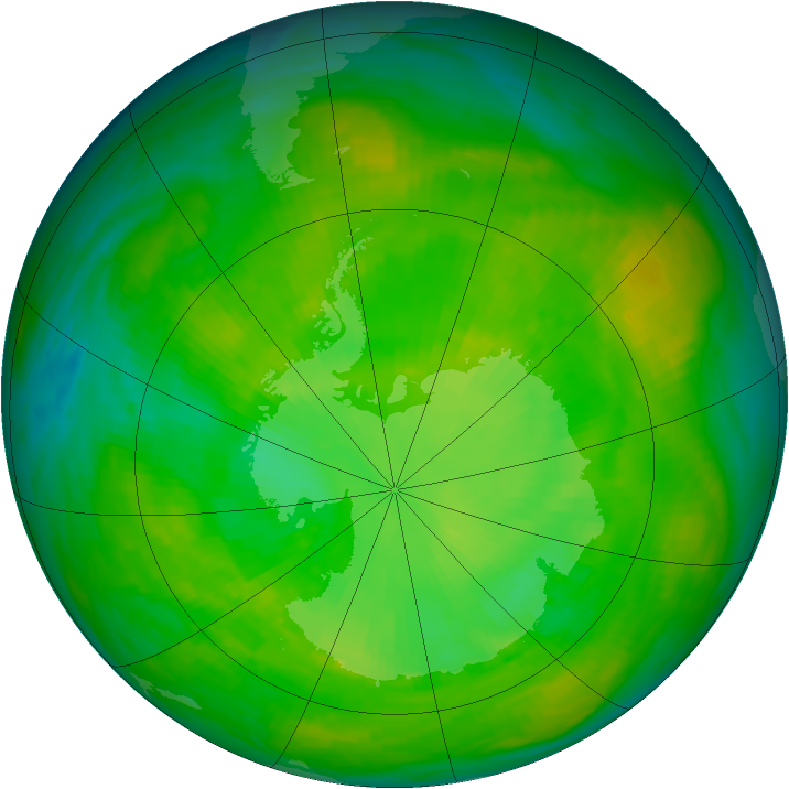 Antarctic ozone map for 15 December 1982